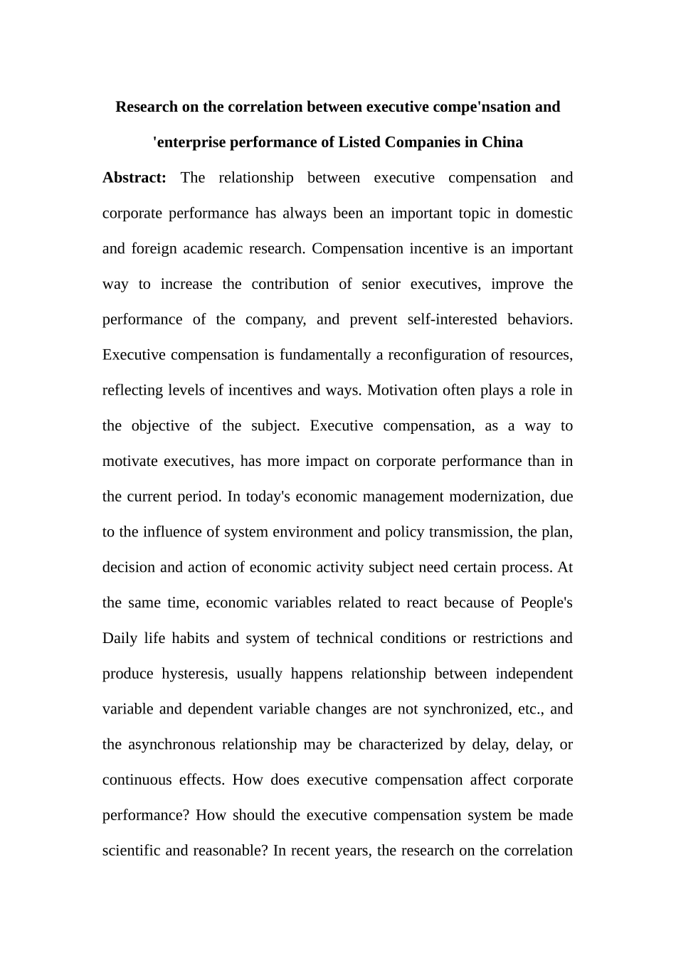我国上市公司高管薪酬与企业绩效相关性研究分析  人力资源管理专业_第2页
