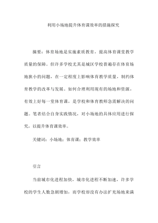 利用小场地提升体育课效率的措施探究分析研究  教育教学专业