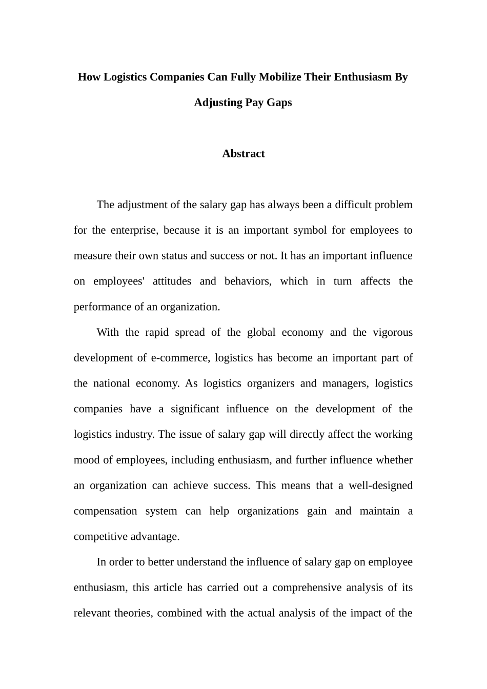 物流企业薪酬差距对员工积极性影响实证分析研究 人力资源管理专业_第2页