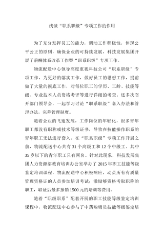 浅谈“职系职级”专项工作的作用分析研究 人力资源管理专业