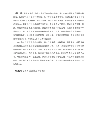 梨树县衣世界服装批发城营销策略研究分析  市场营销专业
