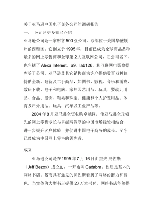 亚马逊中国电子商务公司的调研报告分析研究  工商管理专业