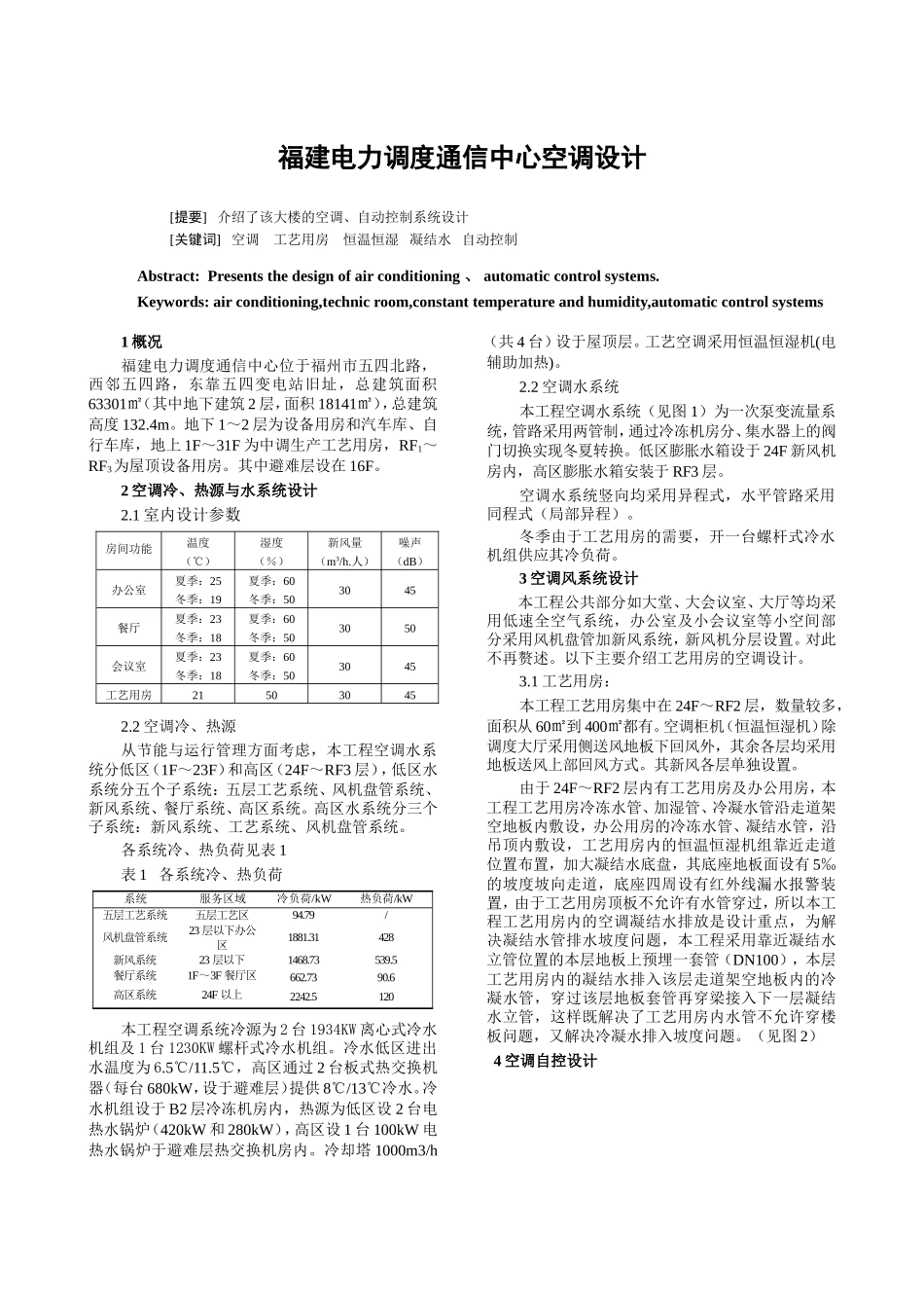 福建电力调度通信中心空调设计和实现 工程管理专业_第1页
