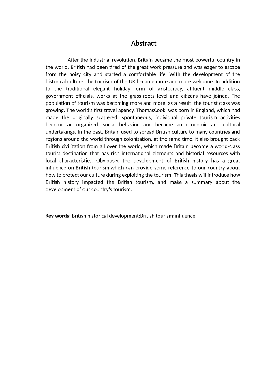 英国历史对英国旅游业的影响分析研究  旅游管理专业_第1页