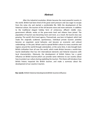 英国历史对英国旅游业的影响分析研究  旅游管理专业