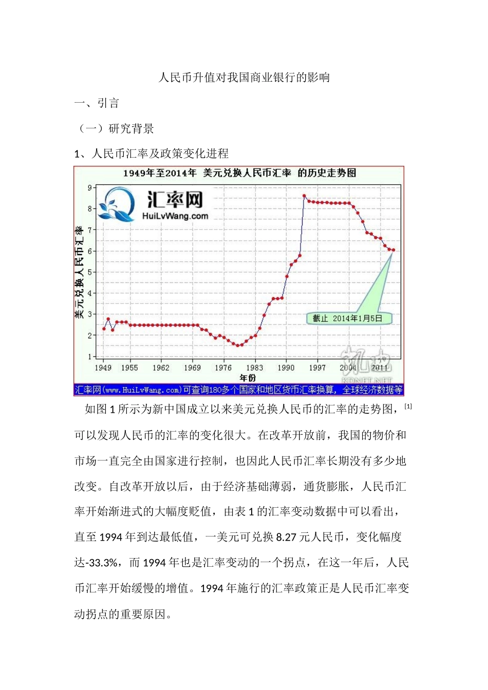 人民币升值对我国商业银行的影响分析研究  财务会计学专业_第1页