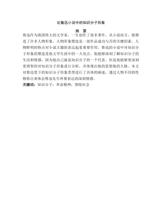 论鲁迅小说中的知识分子形象分析研究  汉语言文学专业
