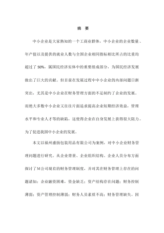 中小型企业财务管理现状分析研究——以福州盛扬包装用品有限公司为例   会计学专业