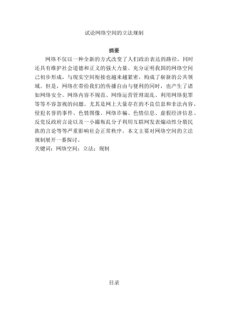 试论网络空间的立法规制分析研究 法学专业