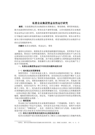 私营企业集团资金良性运行研究分析 财务会计学专业