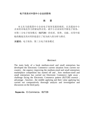 电子商务对中国中小企业的影响分析研究  财务管理专业