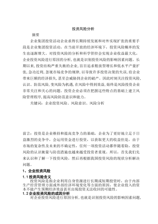 投资风险分析研究  财务管理专业