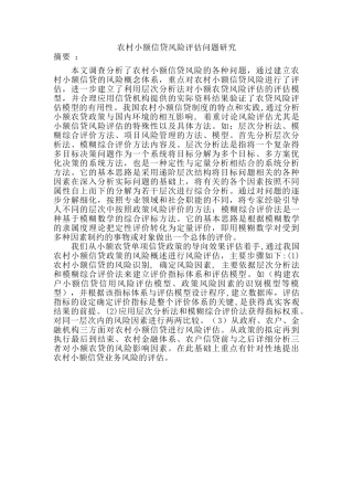 农村小额信贷风险评估问题研究分析  财务会计学专业