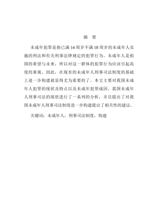 未成年人刑事司法制度构建研究分析  法学专业