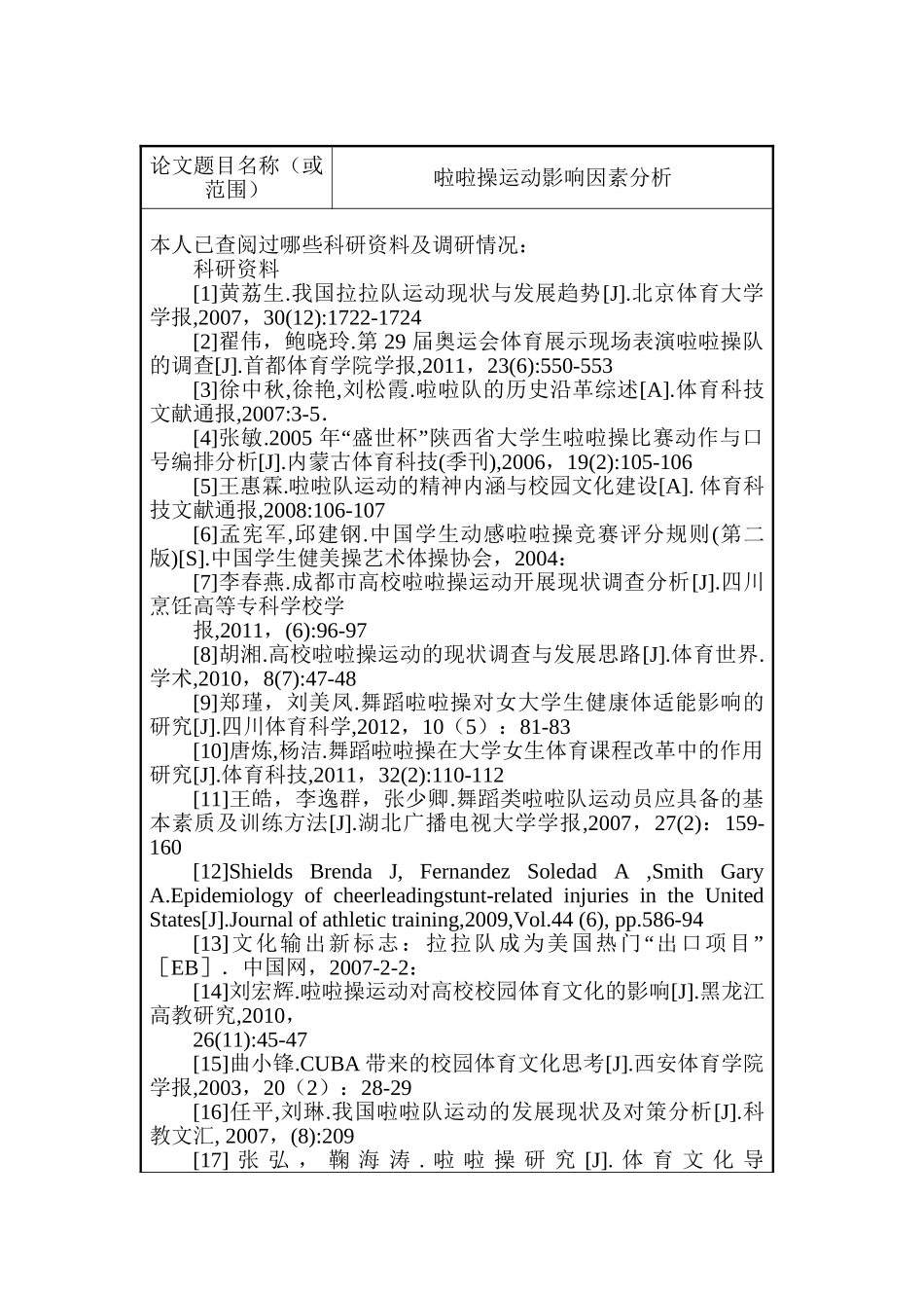 啦啦操运动影响因素分析研究  开题报告_第2页
