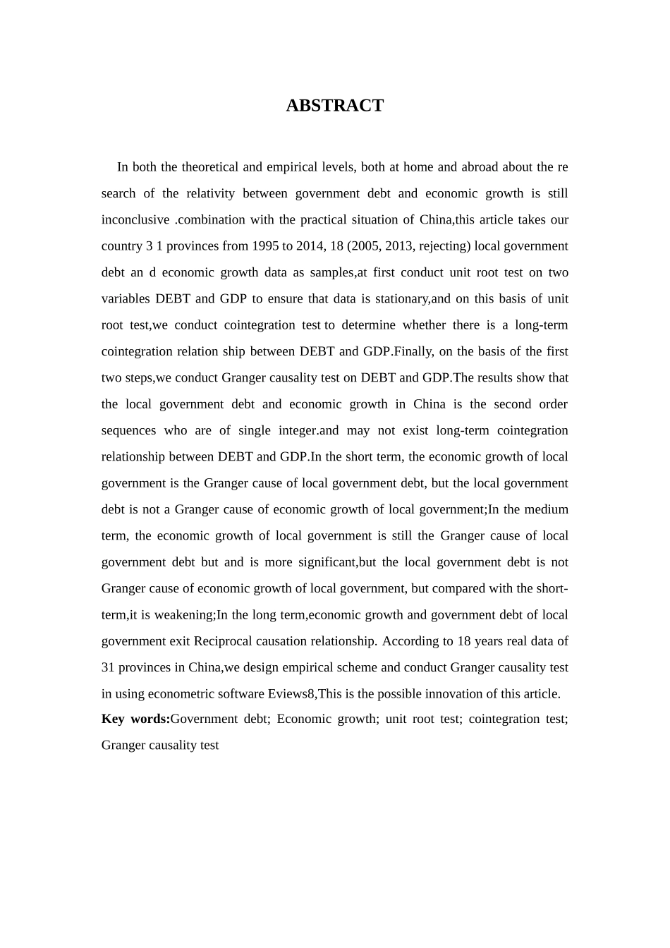 我国地方政府债务与经济增长分析研究—基于Granger因果关系检验的实证研究  财务管理专业_第2页