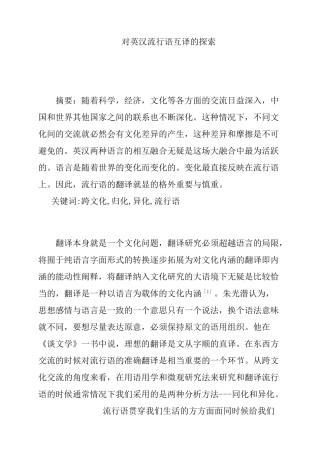 对英汉流行语互译的探索分析研究  英语学专业