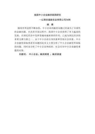我国中小企业融资困局研究分析——以淮安富毅实业有限公司为例  财务会计学专业