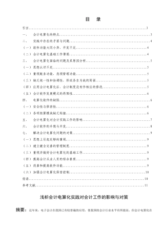 浅析会计电算化实践对会计工作的影响与对策分析研究 财务会计学专业