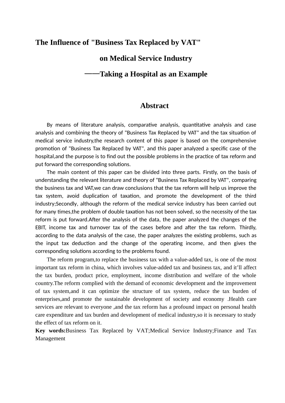 “营改增”对医疗服务业的影响分析研究——以A医院为例  税务管理专业_第3页