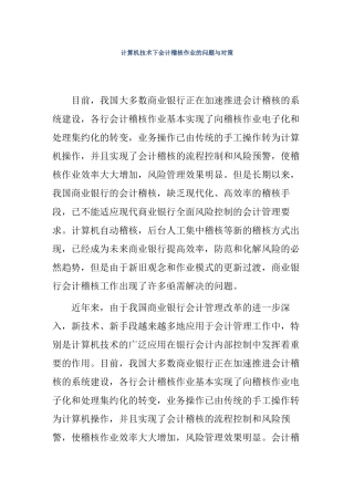 计算机技术下会计稽核作业的问题与对策分析研究  财务管理专业