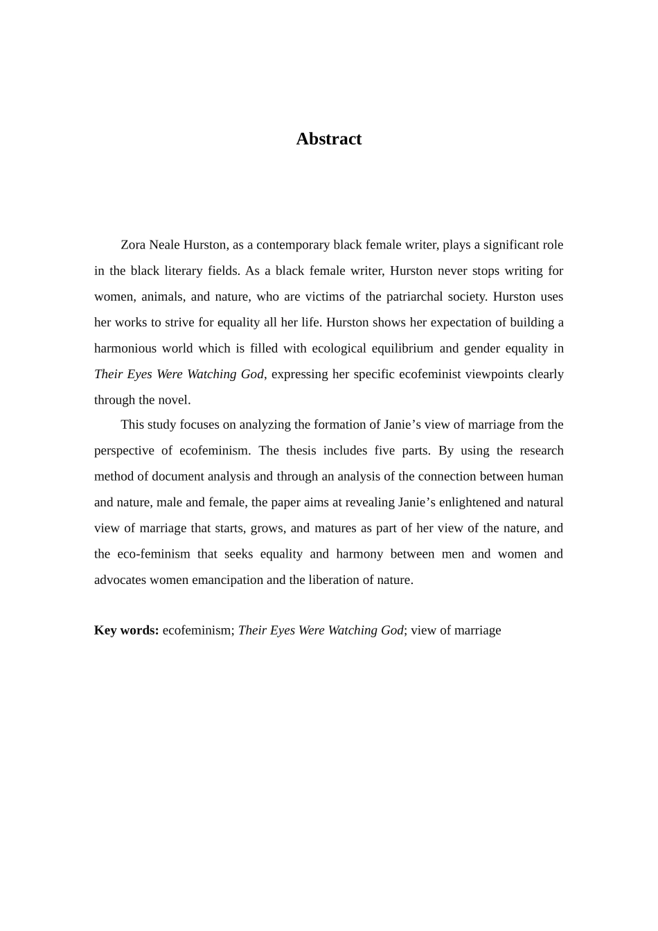 从生态女性主义看《他们眼望上苍》中珍妮的婚姻观分析研究  英语学专业_第2页