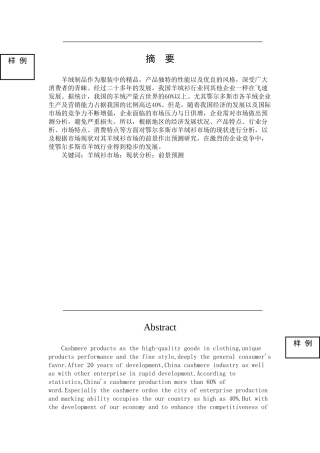 羊绒衫市场营销分析研究  工商管理专业