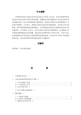 安然世界所带来的审计问题分析研究  财务会计学专业