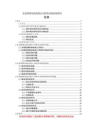 东莞胜牌电线电缆公司财务风险控制研究