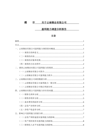 关于云南铜业有限公司盈利能力调查分析报告会计学专业论文