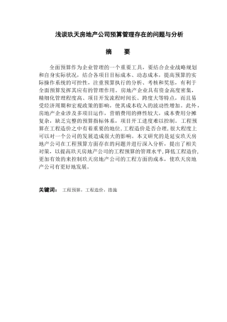 浅谈玖天房地产公司预算管理存在的问题与分析研究  财务会计学专业