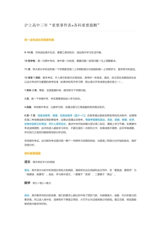 沪上高中三年“重要事件表+各科重要提醒”分析研究  教育教学专业