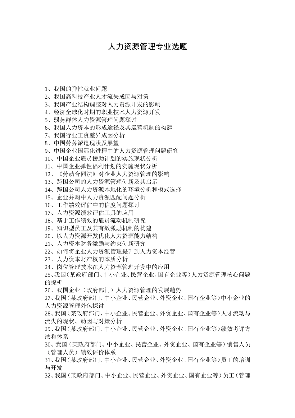 人力资源管理本科论文选题_第1页