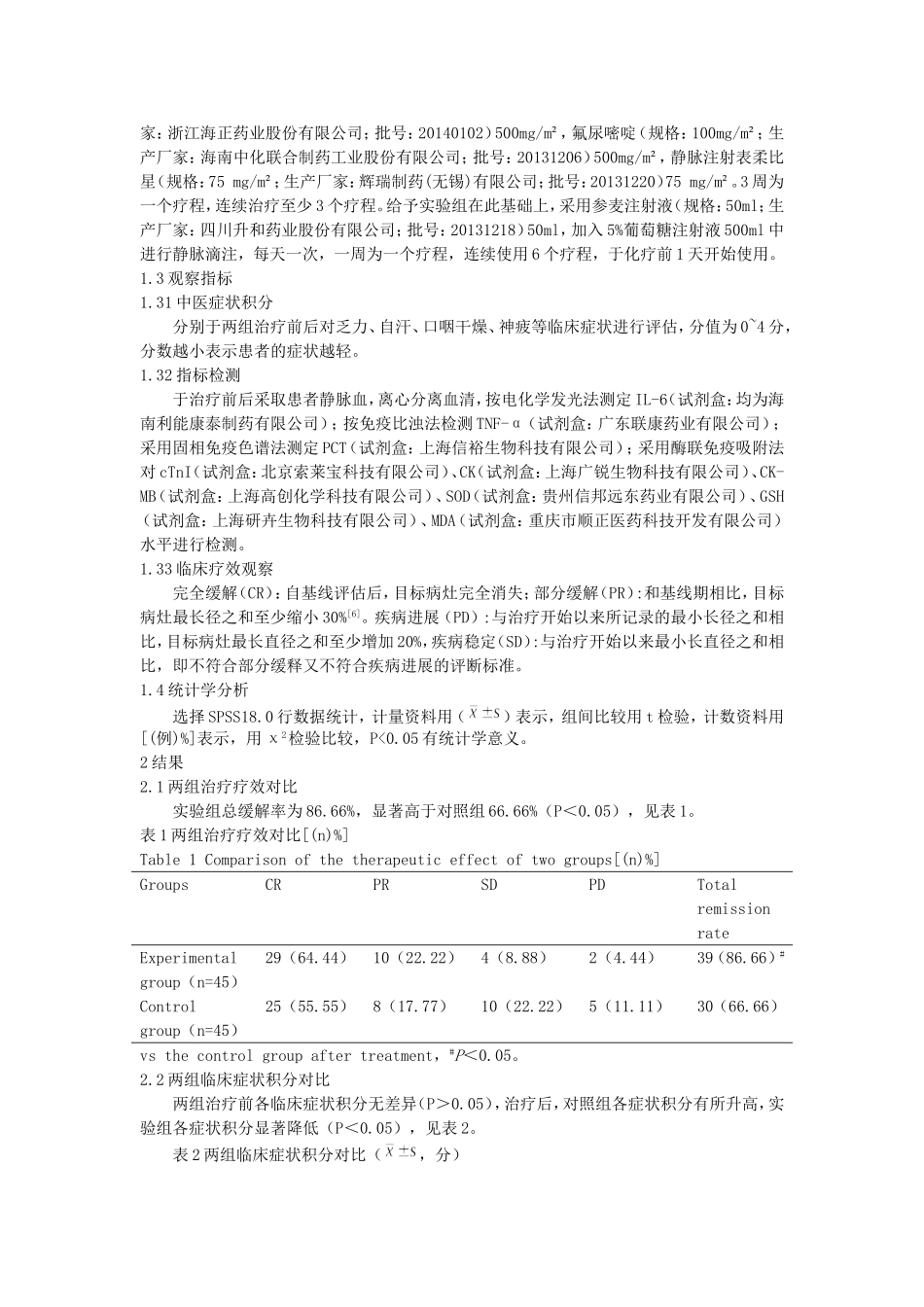 参麦注射液对乳腺癌患者术后患者的血清PCT、IL-6、TNF-α水平及心肌功能的影响_第3页