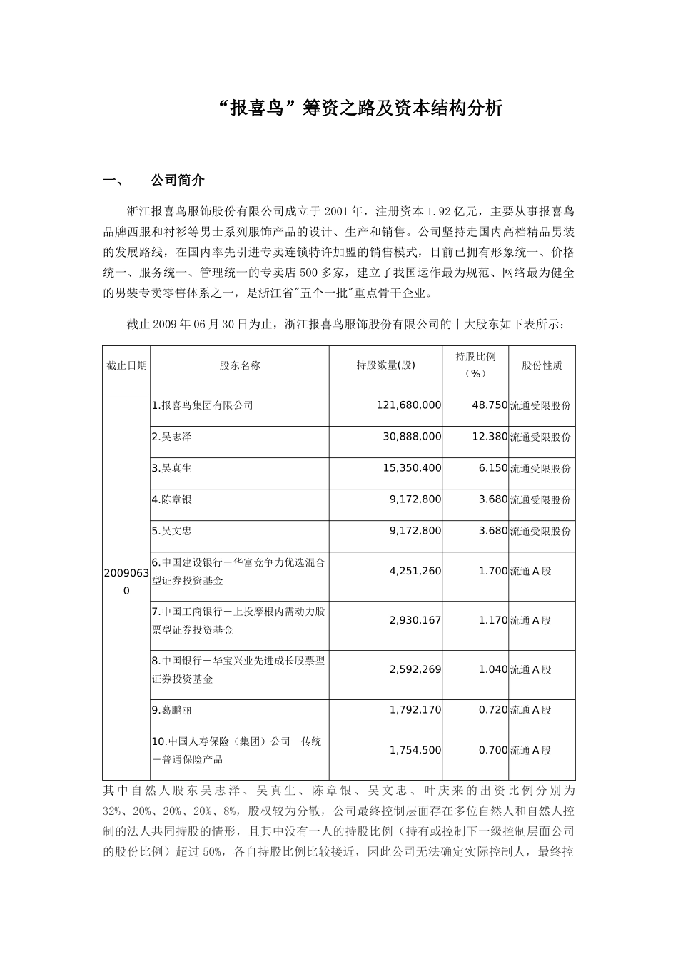 “报喜鸟”筹资之路及资本结构分析研究 财务会计学专业_第1页