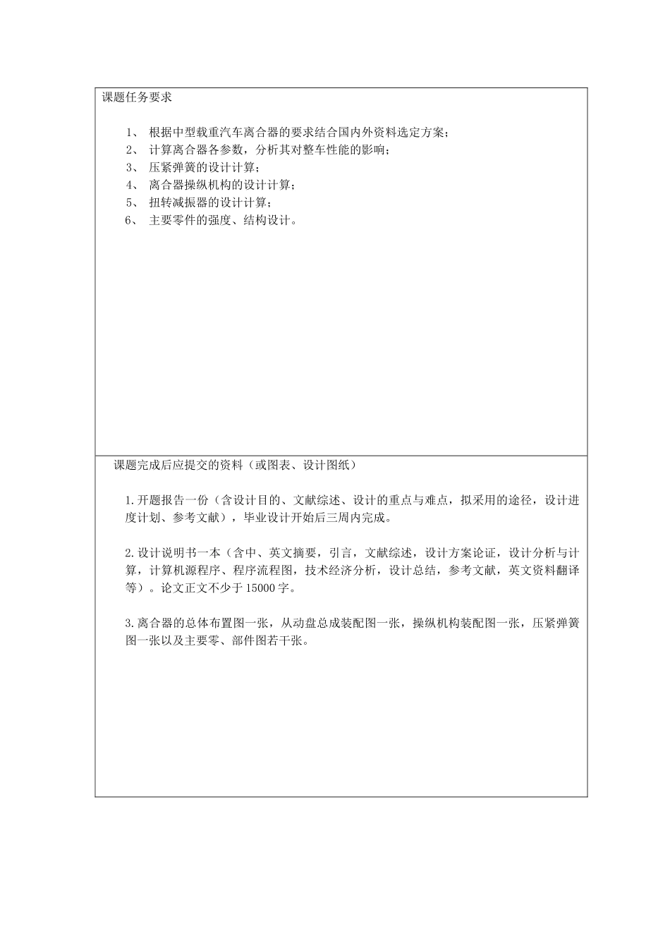 CSU1110型中型载重汽车底盘离合器设计  汽车工程专业任务书_第2页