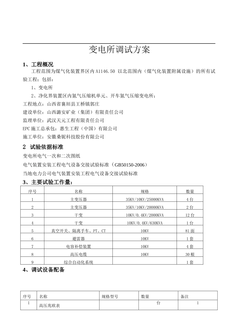 高硫煤清洁利用油化电热一体化示范项目煤气化变电所电气调试方案_第2页
