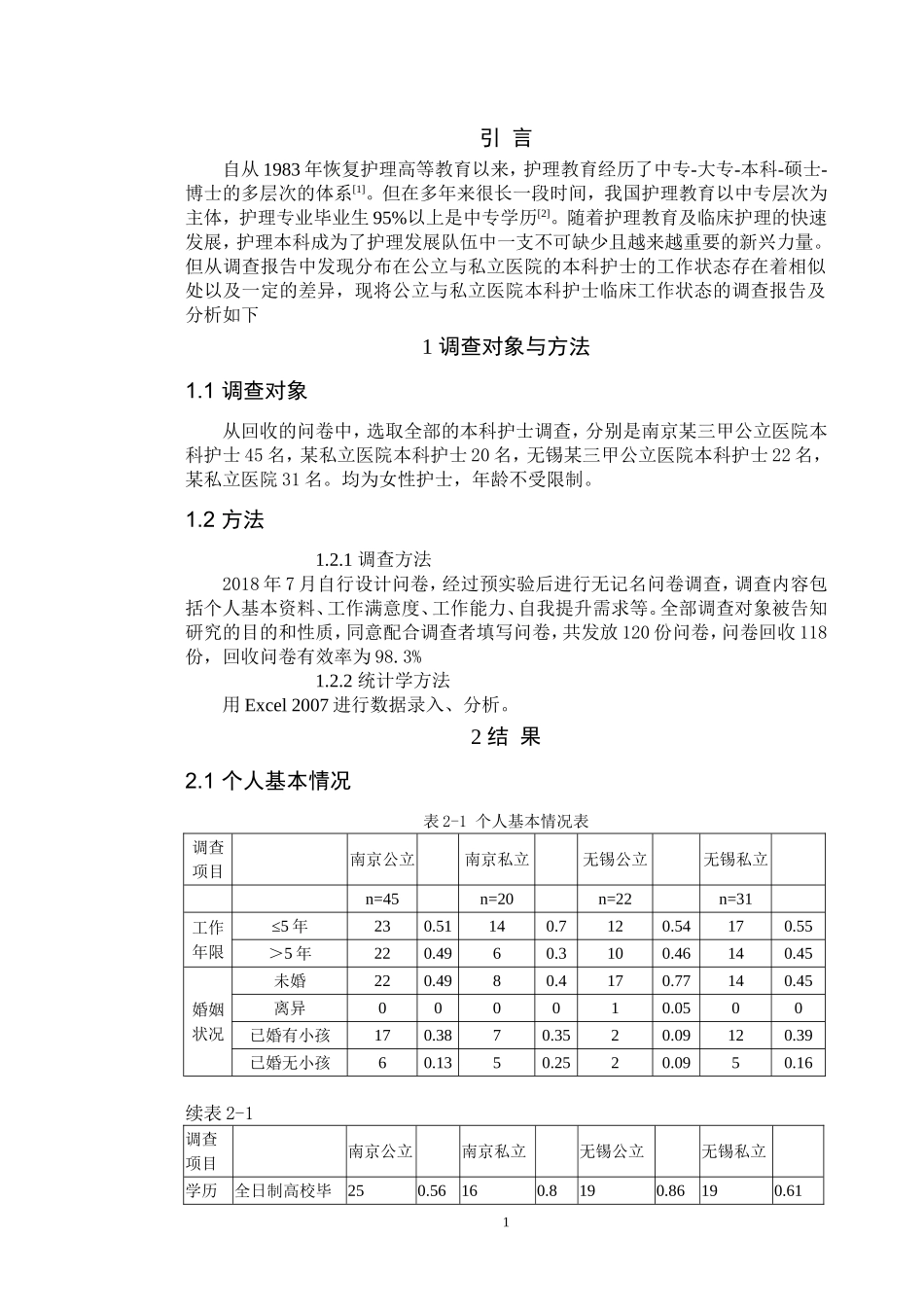 公立与私立医院本科护士临床工作状态的调查分析_第2页