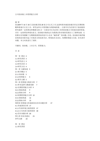 公司创业板上市偿债能力分析