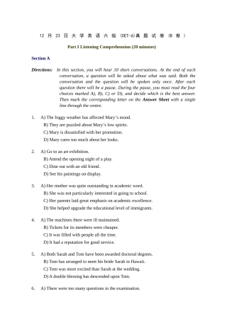 2024年12月23日大学英语六级CET6真题试卷B卷