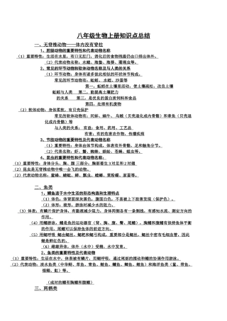 2024年八年级生物上册知识点总结