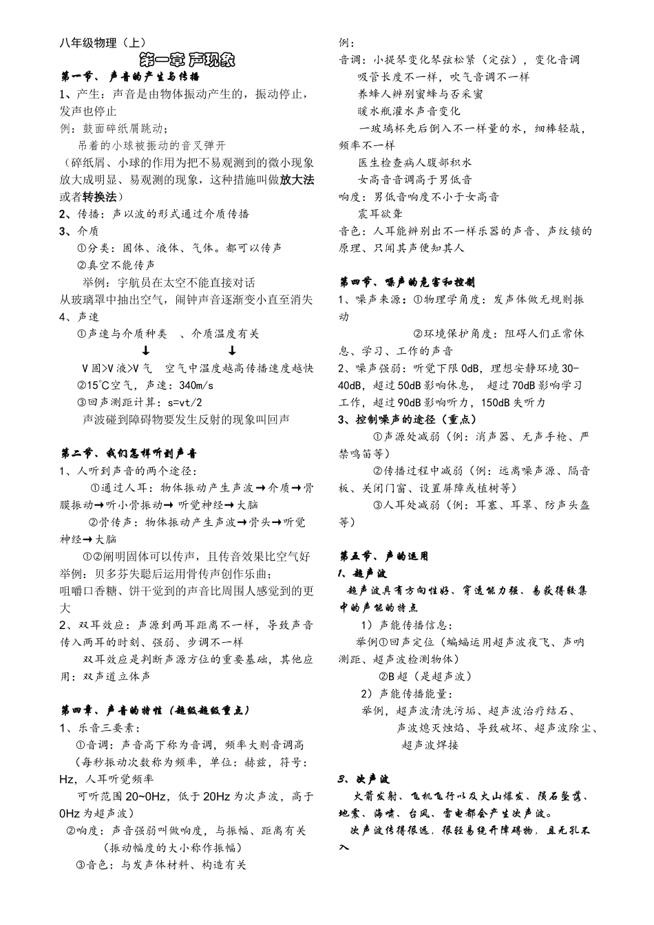 2024年八上物理知识点总结_第1页