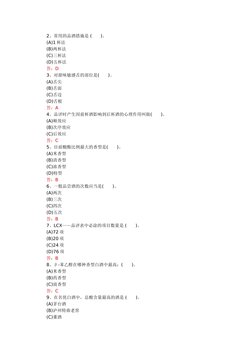 2024年白酒产品知识考试题库_第2页