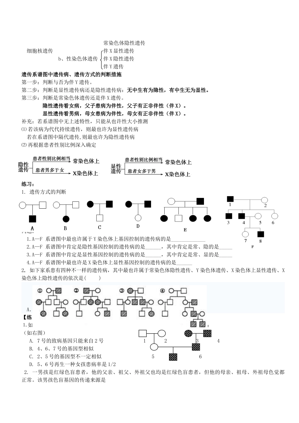 2024年伴性遗传 知识点  同步练习_第2页