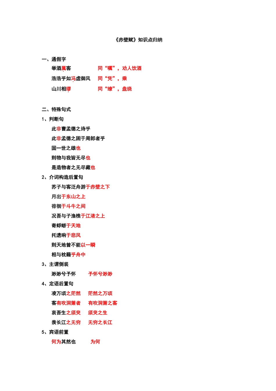 2024年赤壁赋知识点归纳_第1页