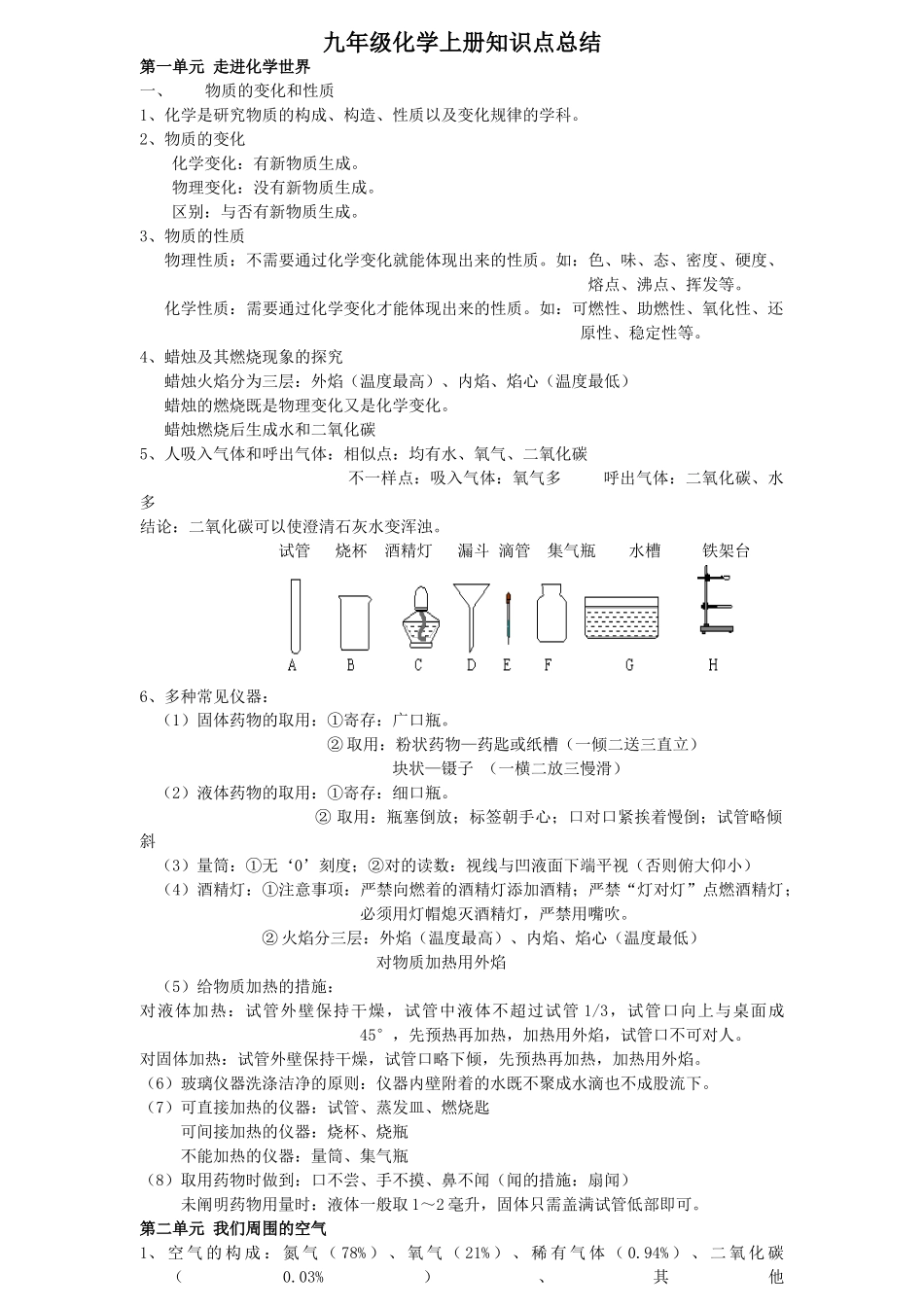 2024年初三化学上册知识点总结_第1页
