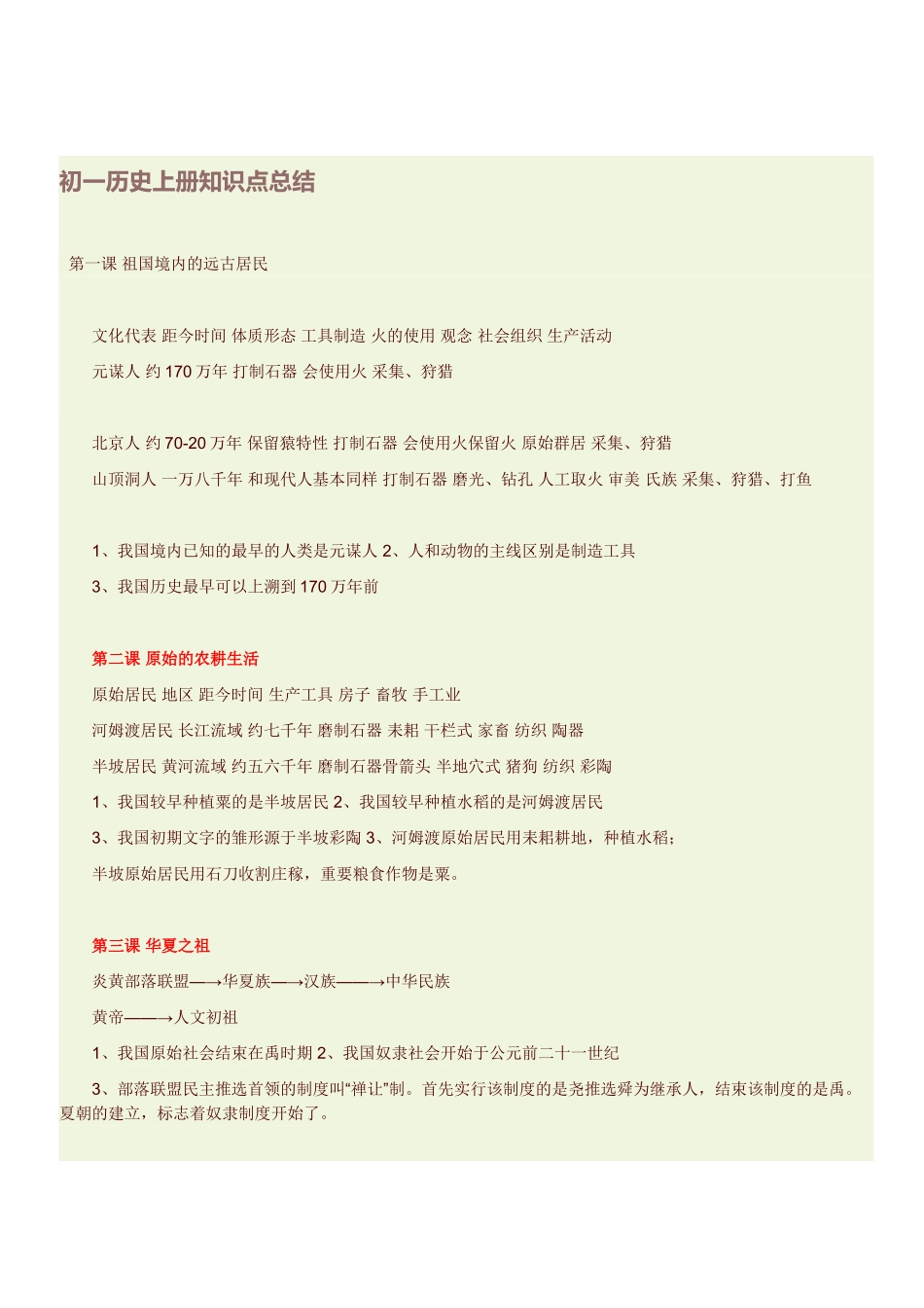 2024年初一历史上册知识点总结_第1页