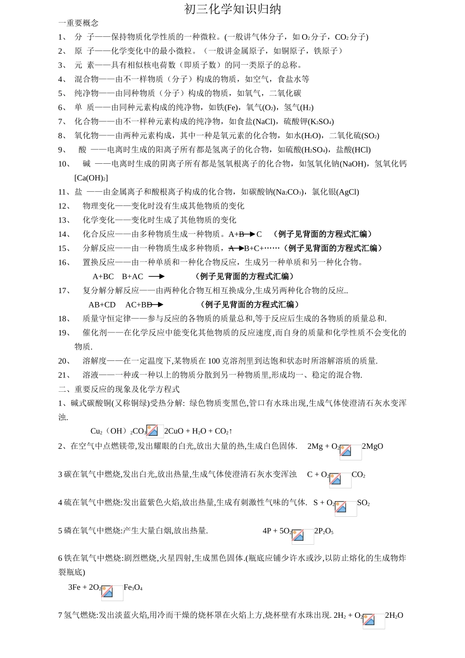 2024年初中化学知识点归纳总结_第1页