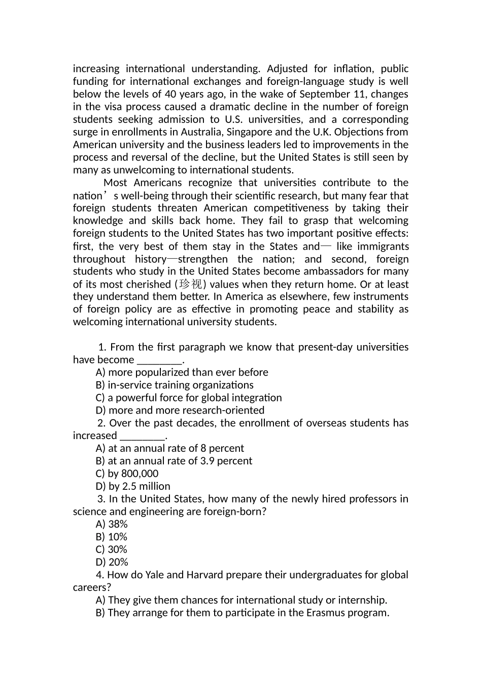 2024年大学英语四级考试试题真题_第3页