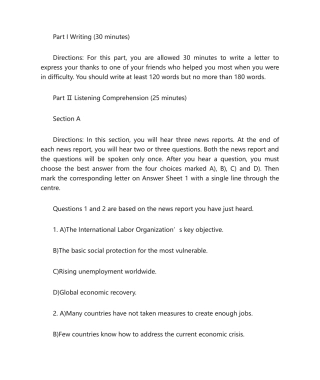 2024年大学英语四级真题试卷及答案试卷一完整版